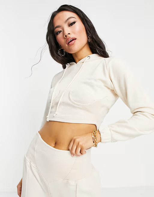 Public Desire under bust hoodie in ecru - part of a set | ASOS (Global)
