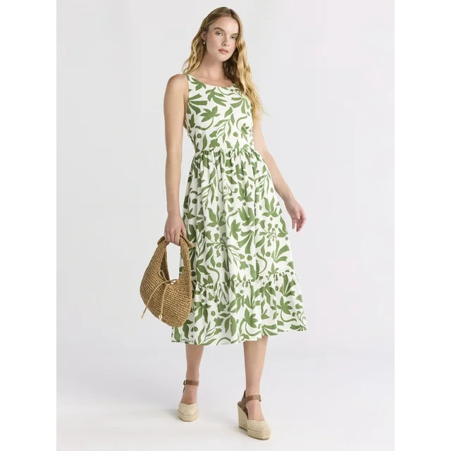 Time and Tru Women's Tie Back Midi Dress, Sizes XS-XXXL | Walmart (US)