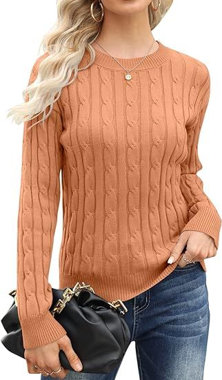 Esobo Women's Classic-fit Lightweight Cable Long Sleeve Mockneck Loose Casual Sweater Jumpers | Amazon (US)