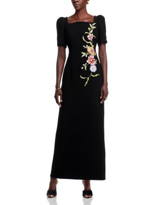 Teri Jon by Rickie Freeman Floral Appliqué Crepe Gown | Bloomingdale's Women | Bloomingdale's (AU)