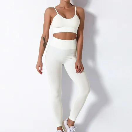 Jeborah Women S 2 Piece Tracksuit Workout Outfits Seamless High Waist Leggings and Stretch Cross Bac | Walmart (US)