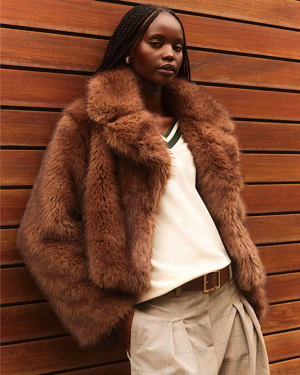 Brown short faux fur coat | River Island (UK & IE)