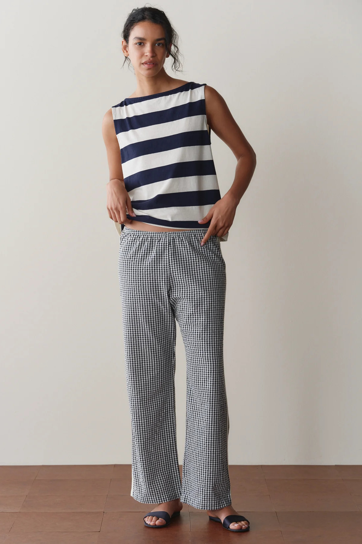 Navy Cotton Gingham Stripe Crop Pant \u2013 DONNI. | Cotton Gingham | DONNI.