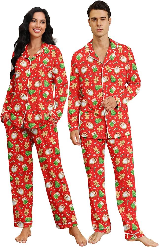RAISEVERN Couples Christmas Matching Pajamas 2 Piece Women Men Xmas Pjs Soft Pyiama Set Long Sleeve  | Amazon (US)