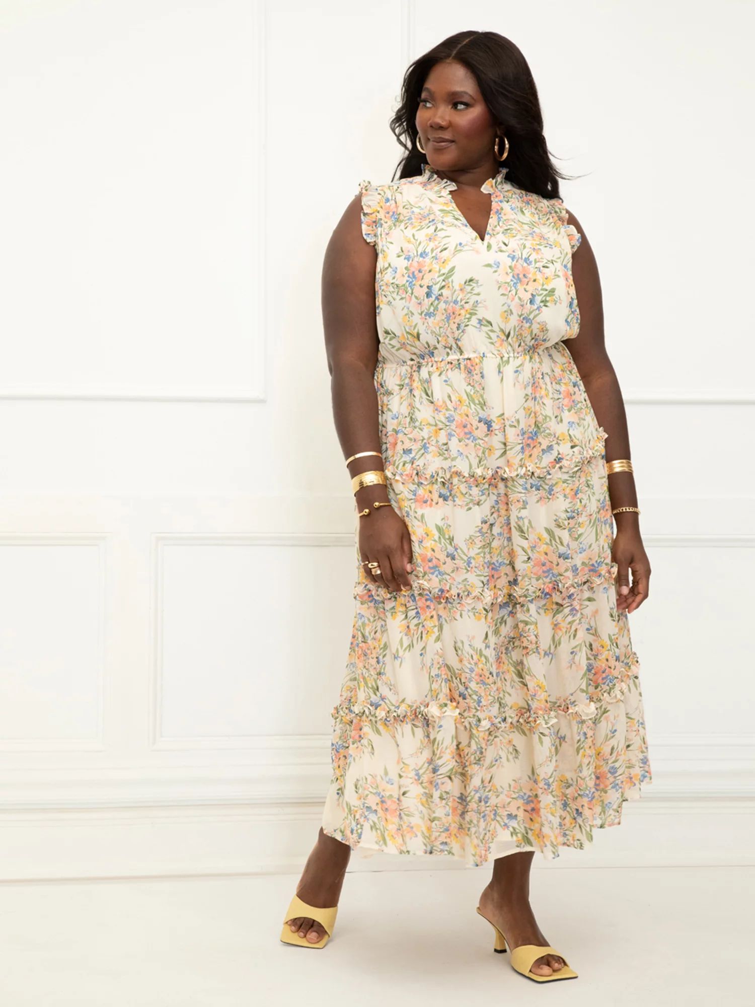 ELOQUII Elements Women's Plus Size Sleeveless Ruffle Trimmed Dress - Walmart.com | Walmart (US)