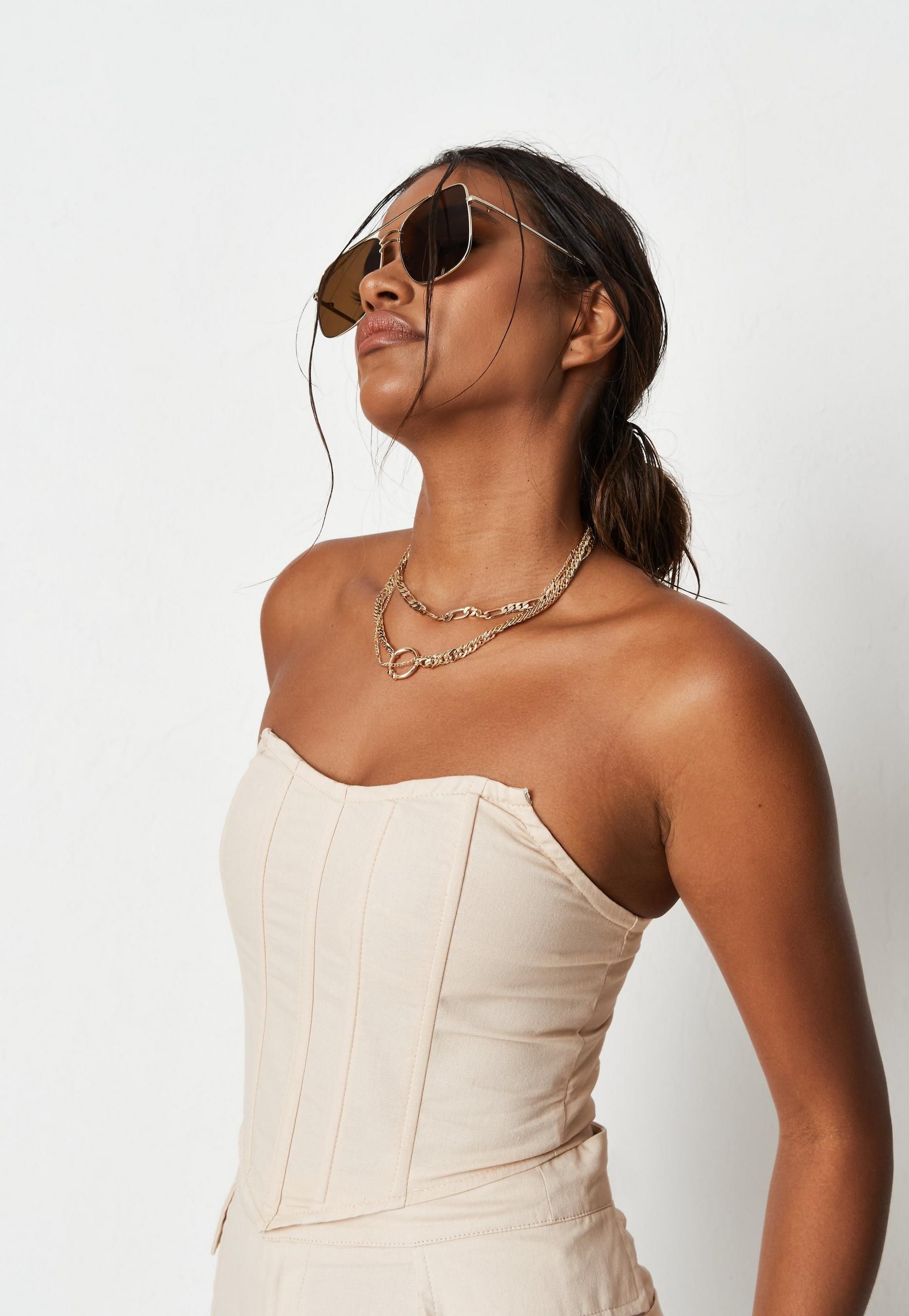 Cream Co Ord Tailored Bandeau Corset Top | Missguided (US & CA)