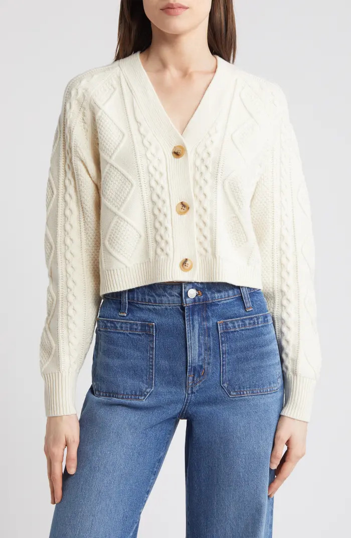 Madewell Cable Knit V-Neck Crop Cardigan | Nordstrom | Nordstrom