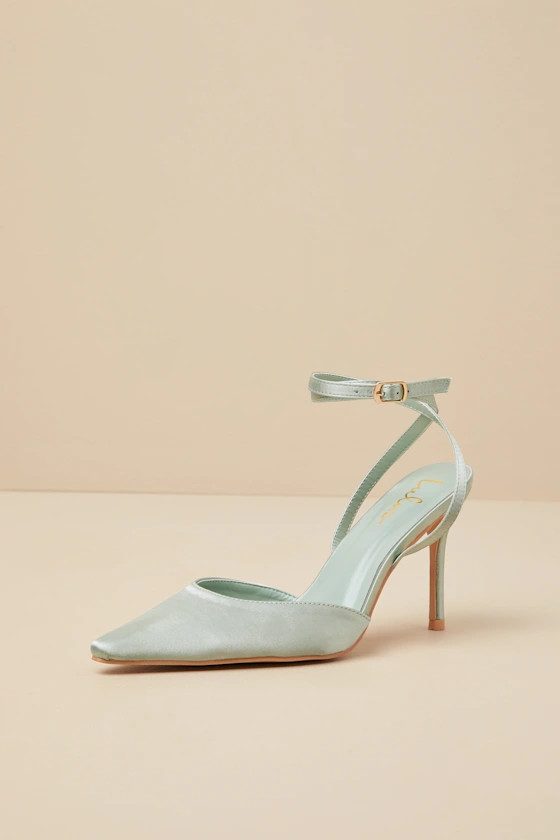 Auberron Sage Satin Ankle Strap Pumps | Lulus