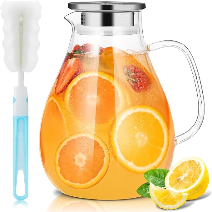 SUSTEAS 2.2 Liter 75oz Glass Pitcher, Water Pitcher with Lid And Wide Handle, Easy Clean Juice Ju... | Amazon (US)