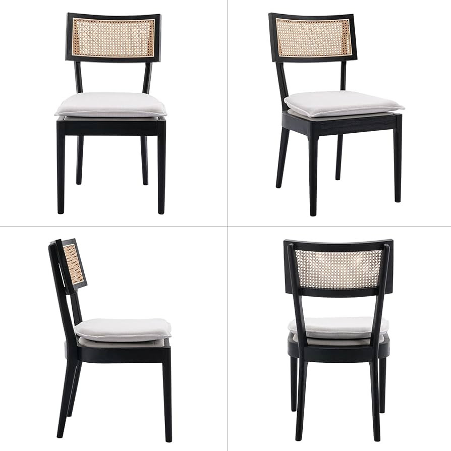 Rattan Farmhouse Dining Chairs Set of 4, Linen French Country Dining Chairs with Hollow Back, Dou... | Amazon (US)