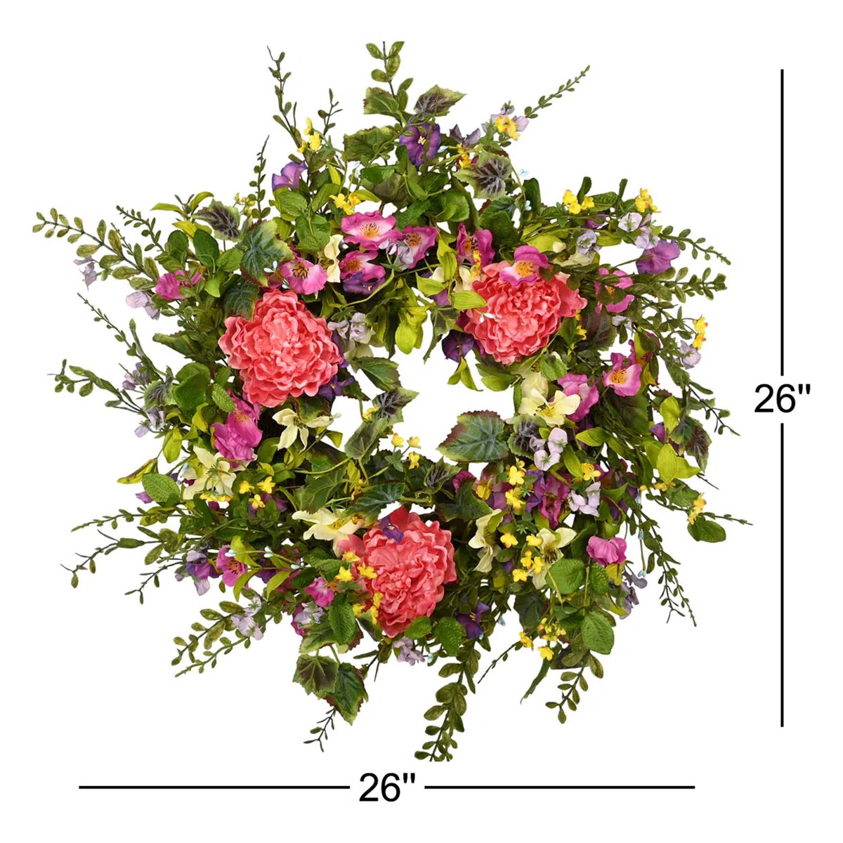 26" Handcrafted Faux Peony Morning Glory Wreath for Front Door | Wayfair North America