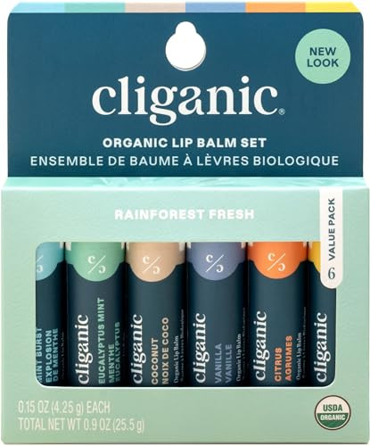 Cliganic USDA Organic Lip Balm Set - 6 Flavors - 100% Natural Moisturizer for Cracked & Dry Lips (Packaging May Vary) | Amazon (US)