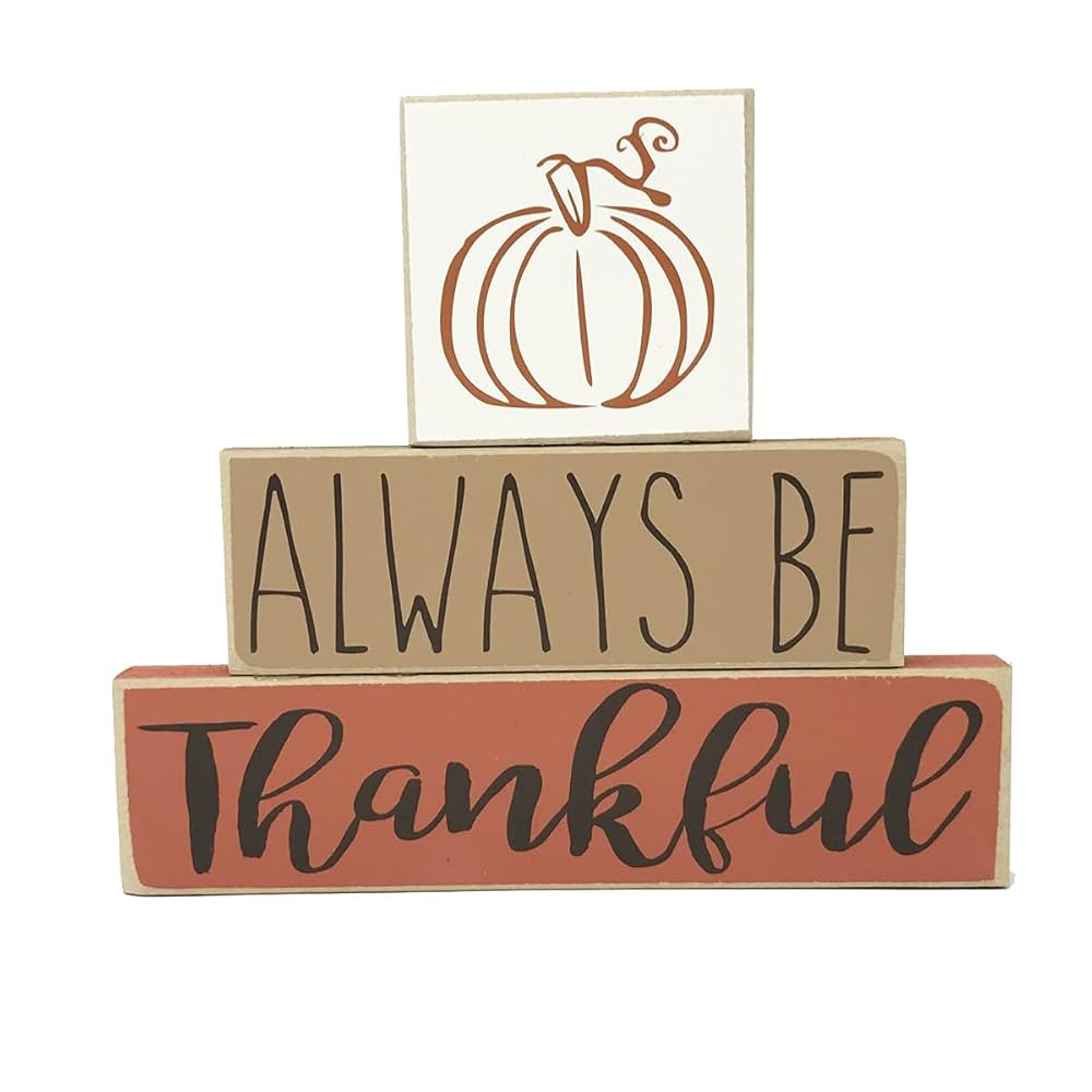 Always Be Thankful Pumpkin Thanksgiving Sign - Fall Colors Home Decor - Autumn Harvest Wood Shelf... | Amazon (US)