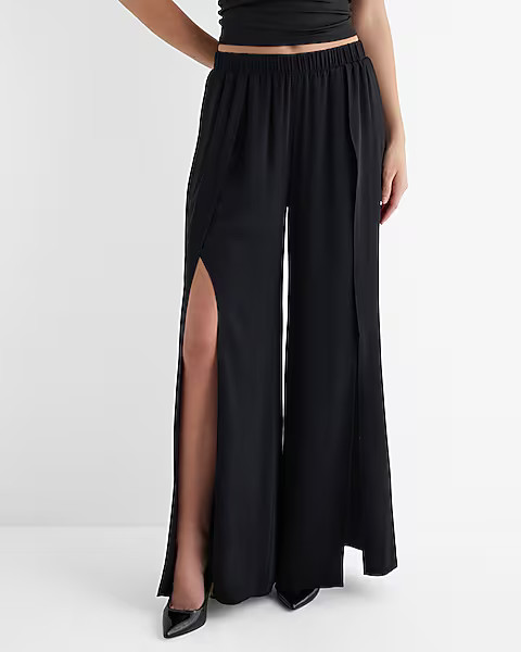 High Waisted Seamed Tall Slit Wide Leg Pant | Express