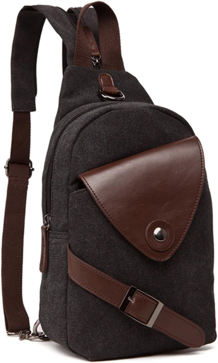 Small Backpack, Aidonger Canvas Leather Body Purse Chest Bag Bodybag Messenger Bag (Black) | Amazon (US)