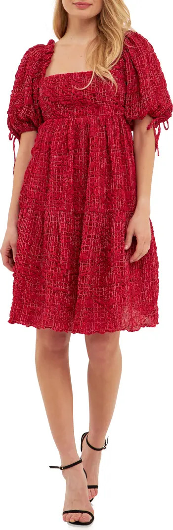 English Factory Gingham Crinkled Flounce A-Line Dress | Nordstrom | Nordstrom
