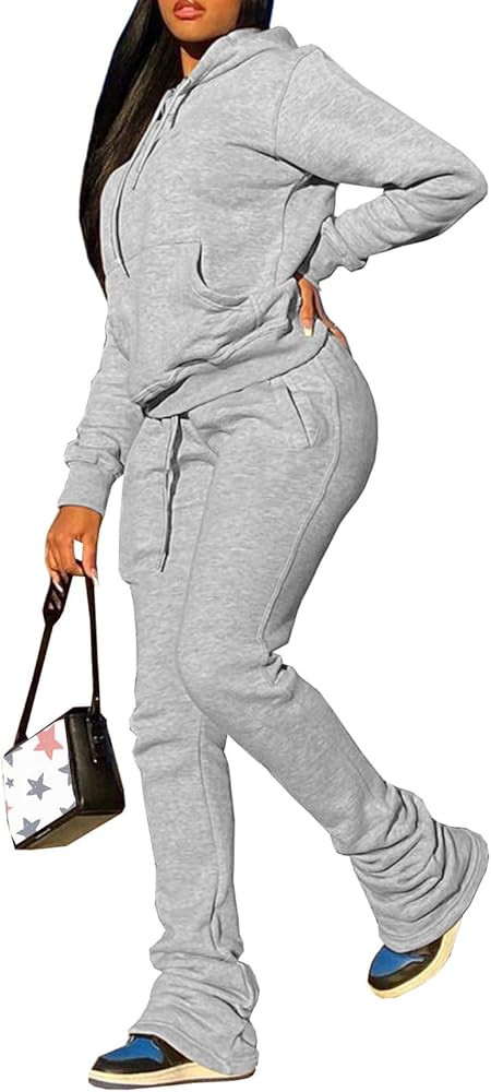 Women's Sweatsuits Sets Fleece 2 Piece Outfits Hooded Sweatshirts and Stacked Legging Sweatpans T... | Amazon (US)