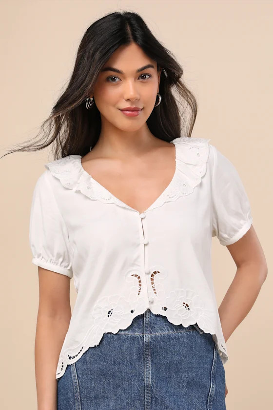 Briallen Ivory Embroidered Short Sleeve Top | Lulus