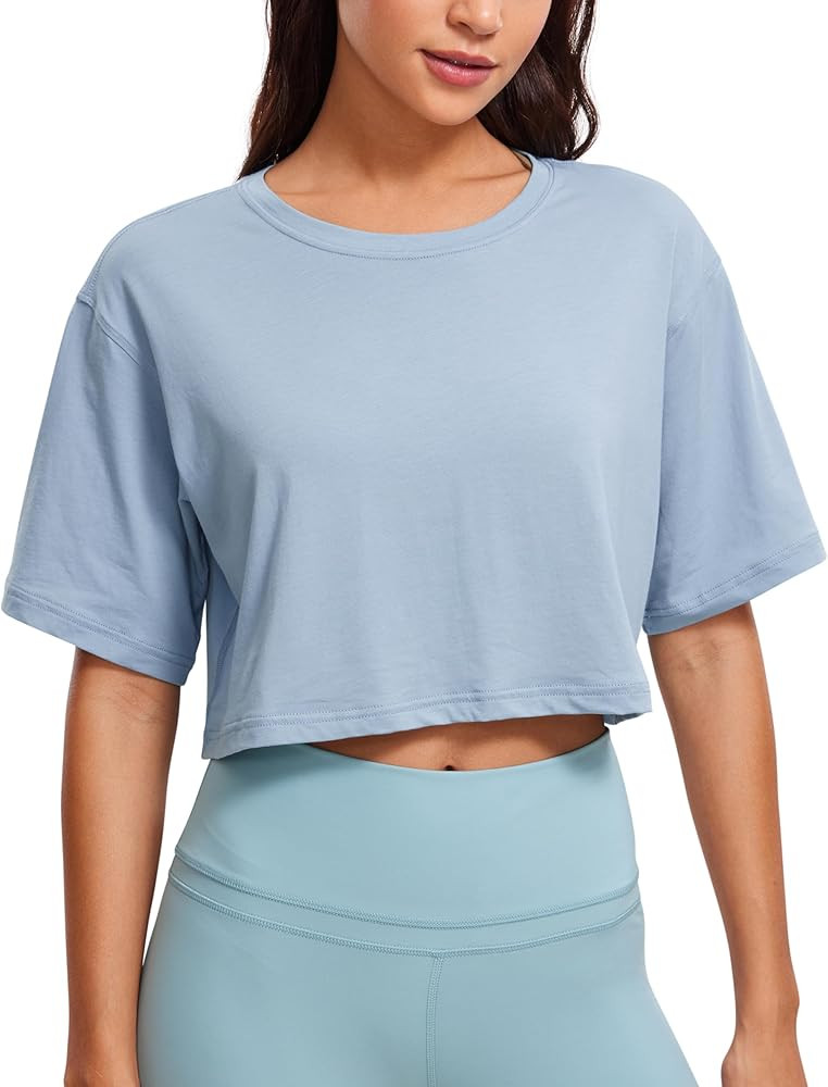 CRZ YOGA Women's Pima Cotton Workout Crop Tops Short Sleeve Yoga Shirts Casual Athletic Running T... | Amazon (US)
