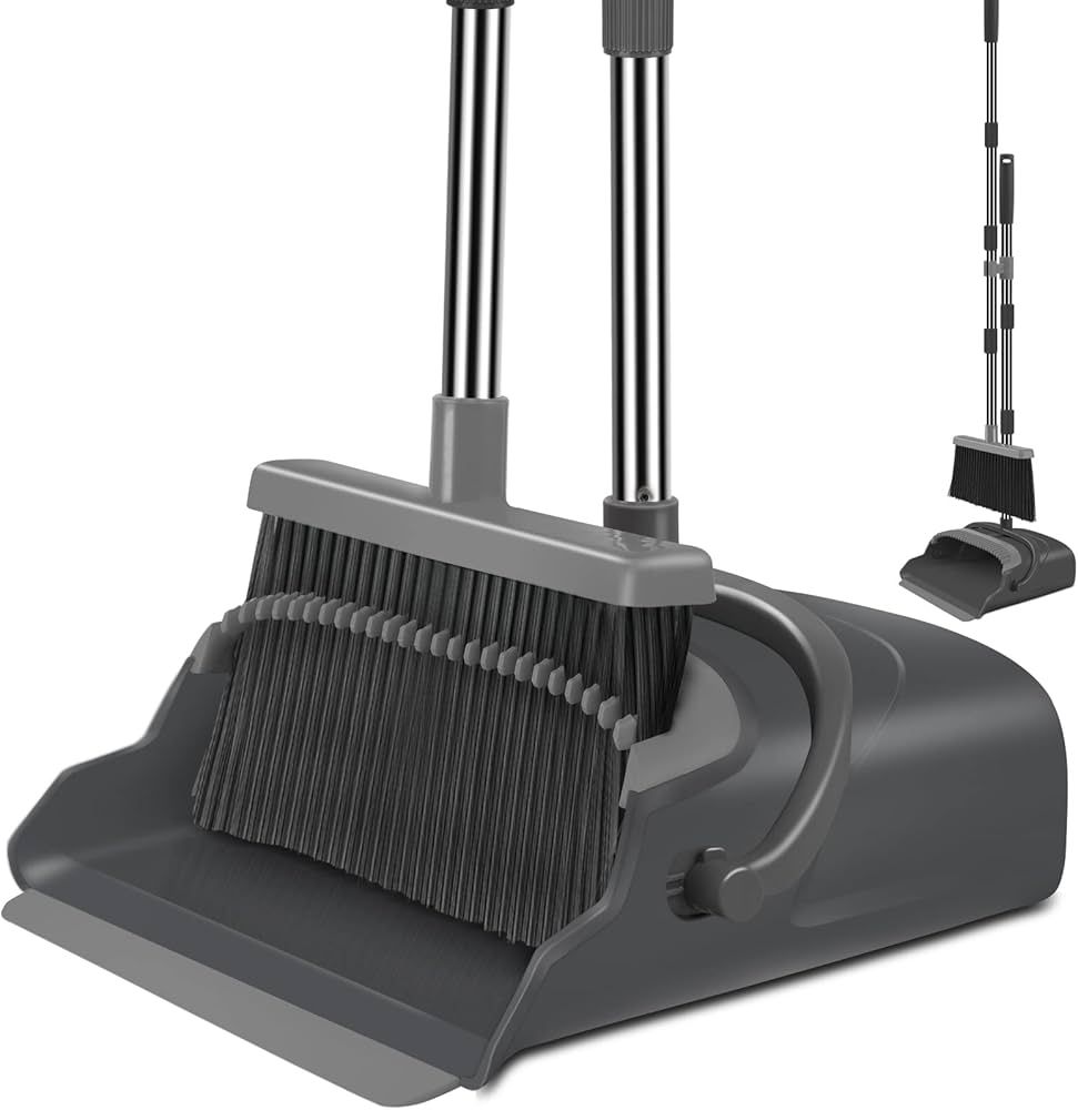 kelamayi Broom and Dustpan Set for Home, Office, Stand Up Broom and Dustpan (Black&Gray) | Amazon (US)