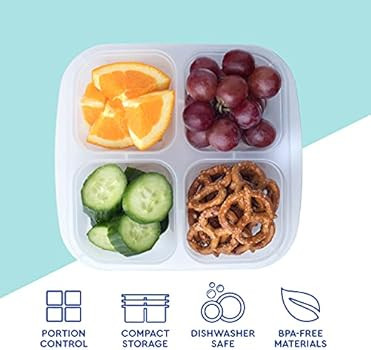 EasyLunchboxes® - Bento Snack Boxes - Reusable 4-Compartment Food Containers for School, Work an... | Amazon (US)