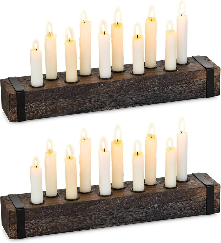 NUPTIO Candlestick Holder for Table Centerpiece: 16.5 inch Set of 2 Wooden Candelabras - Rustic T... | Amazon (US)