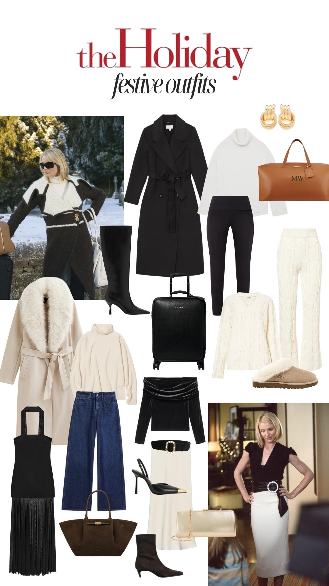 Festive outfits inspired by The Holiday ❄️ your holiday packing sorted, day and evenings looks, dressy festive party, cosy pyjamas, knitwear and travel airport outfits too

#LTKtravel #LTKfestive #LTKwinter