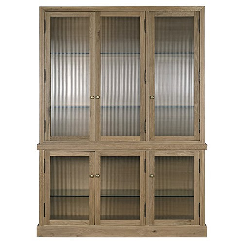 Cyrene Modern Classic Ribbed Glass Oak Wood Display Cabinet | Kathy Kuo Home