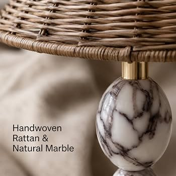 Calacatta Marble Table Lamp with Rattan Shade,15in Boho Stone Lamp | Amazon (US)
