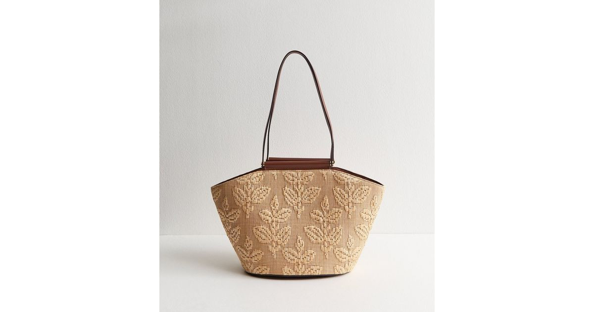 Stone Floral Raffia Look Tote Bag | New Look | New Look (UK)