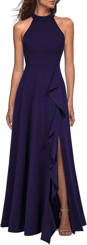 WOOSEA Women's High Neck Sexy Split Evening Cocktail Party Maxi Long Formal Dress | Amazon (US)
