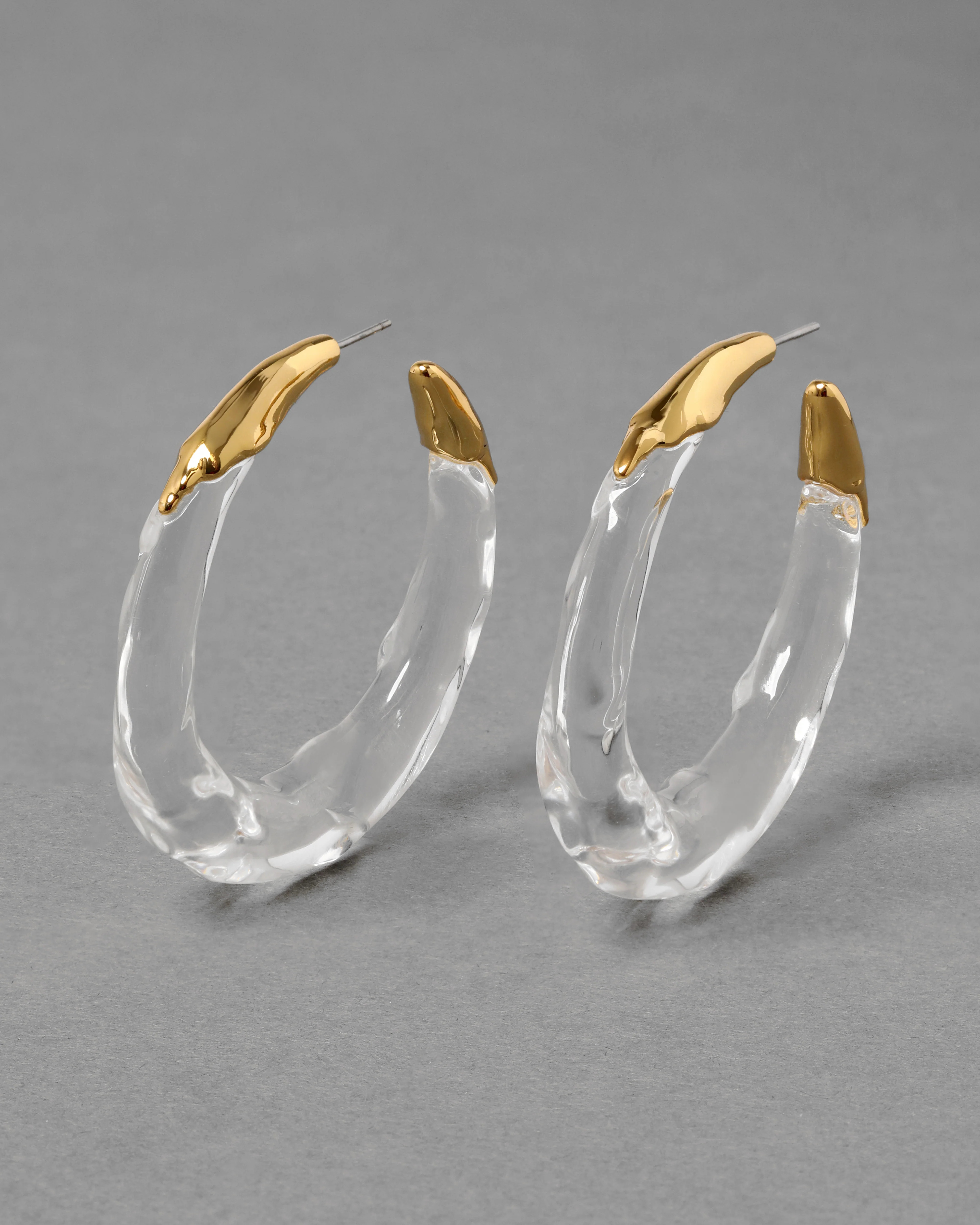 Alexis Bittar Lucite Molten Hoop Earrings Clear in Gold | Statement Jewelry from Alexis Bittar | Alexis Bittar