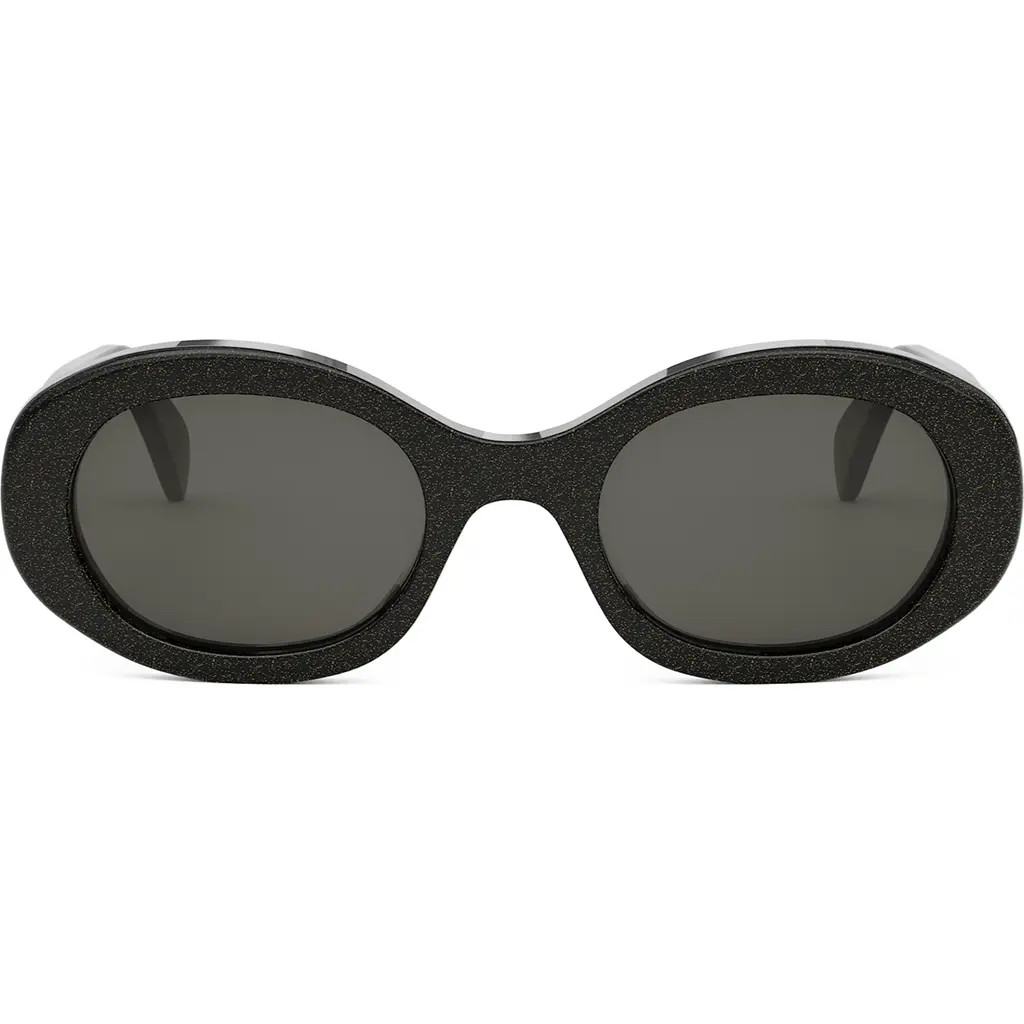 CELINE Triomphe 52mm Oval Sunglasses in Black/Crystal /Smoke at Nordstrom | Nordstrom