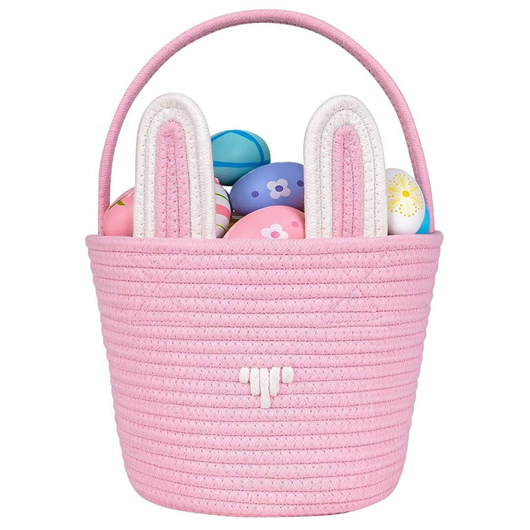 Easter Baskets for Kids - Pink Large Woven Bunny Easter Basket Empty with Handle - Kids Egg Big P... | Walmart (US)