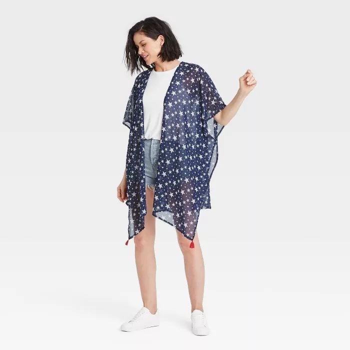 Women's Star Print Wrap Jacket - Blue/White | Target
