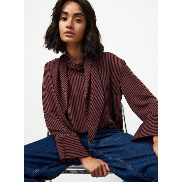 Buy Burgundy Stripe Scarf Blouse 16 | Blouses | Tu | Tu Clothing