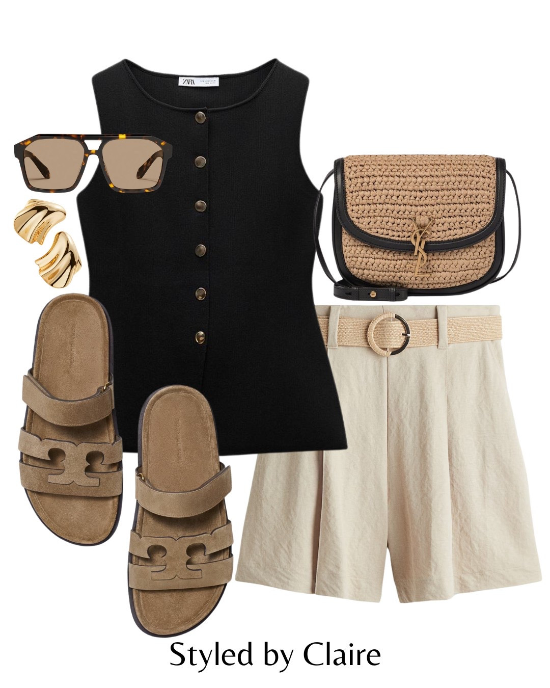 Effortlessly chic styling🖤
Tags: black Zara waistcoat linen trousers belt woven H&M beige neutral Tory birch sandals suede raffia bag ysl sunglasses fashion summer inspo outfit ideas Dubai Barcelona st tropez date night capsule wardrobe holiday vacationn

#LTKsummer #LTKstyletip