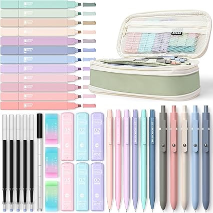 Four Candies 39 PCS Aesthetic School Supplies with Cute Pen Case, 12 Pastel Highlighters, 5 Black... | Amazon (US)