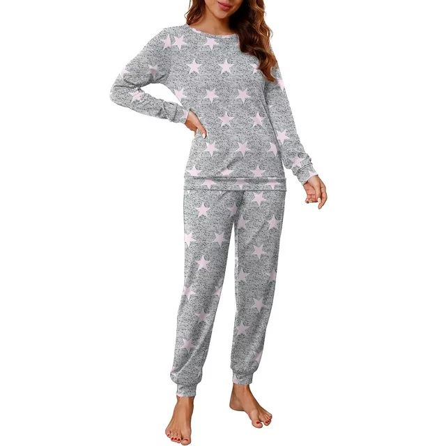 MINTREUS Womens Pajama Set Long Sleeve Sleepwear Nightwear Soft Pjs Lounge Sets With Pockets | Walmart (US)