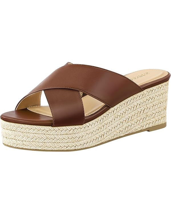 PIZZ ANNU Women's Misty Criss Cross Platform Wedge Sandals Open Toe Espadrille Heels Sandals for ... | Amazon (US)