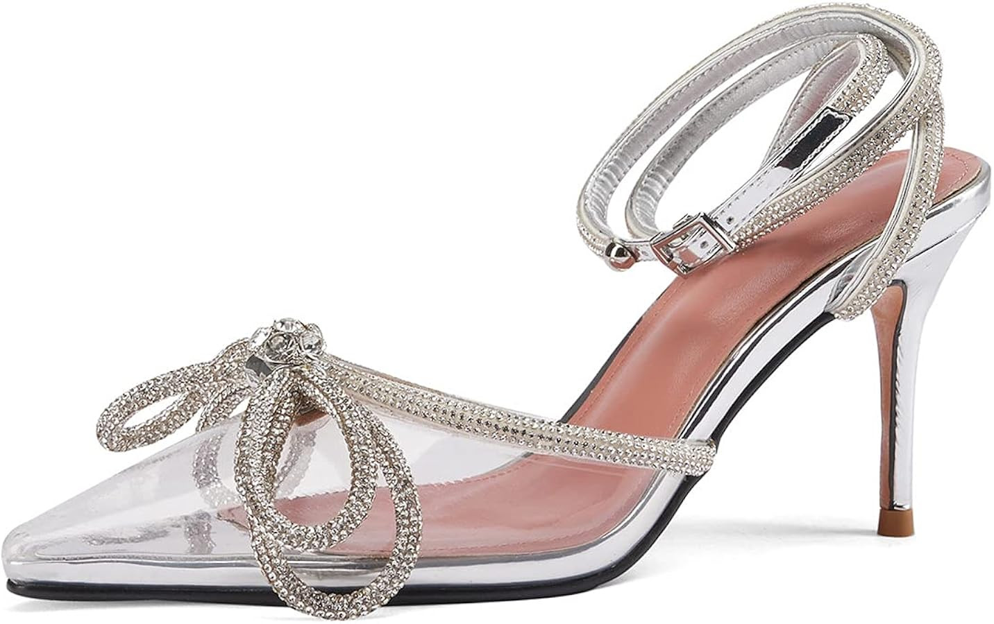 Arqa Women's Rhinestone Bow Heels Ankle Strap Slingback Pumps Satin Wedding Stiletto Dress High H... | Amazon (US)