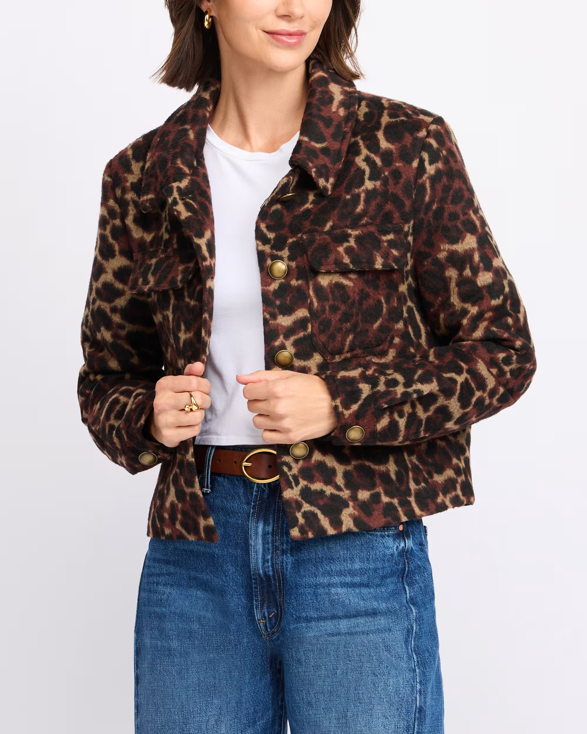 Faux Wool Cropped Leopard Print Jacket | Stitch Fix