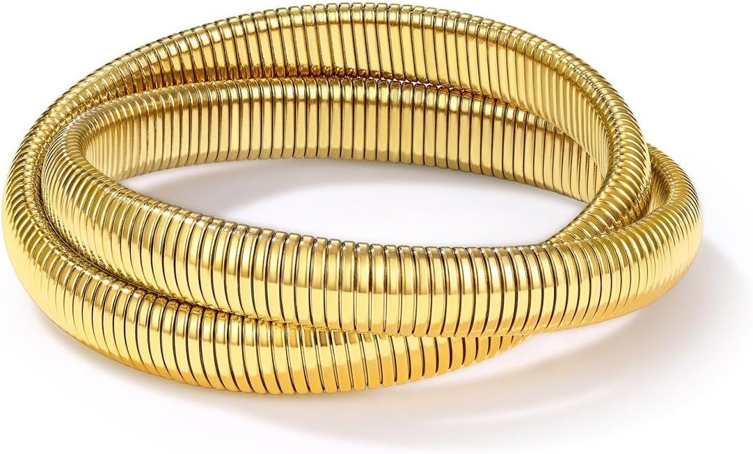GoldChic Jewelry Stainless Steel Stretch Link Chain Bracelet for Women, Flexible Wide Gold Wristb... | Amazon (US)
