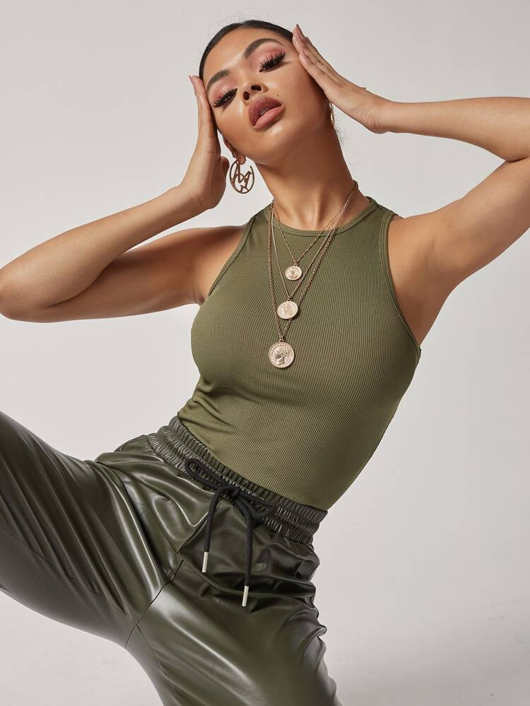 SHEIN Solid Fitted Crop Tank Top | SHEIN