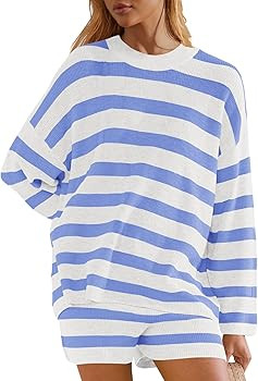 Panadila Womens Striped Sweater Set Oversized Lounge Sets Matching Pajamas Long Sleeve Sweater To... | Amazon (US)