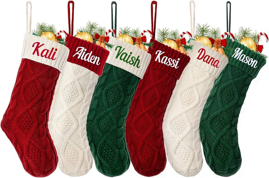 Personalized Christmas Stocking，Custom Name Family Christmas Stocking, 18” Large Knitted Xmas... | Amazon (US)