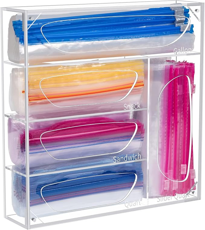NPPLUS Ziplock Bag Storage Organizer, Acrylic Baggie Organizer, Plastic Food Freezer Bag Dispense... | Amazon (US)