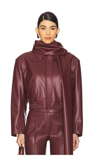 Leather Scarf Detailed Jacket in Burgundy | Revolve Clothing (Global)