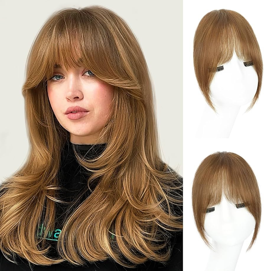 Clip in Bangs, 100% Real Human Hair Fake Clip on Bangs Hairpieces for Women French Bangs Light Br... | Amazon (US)