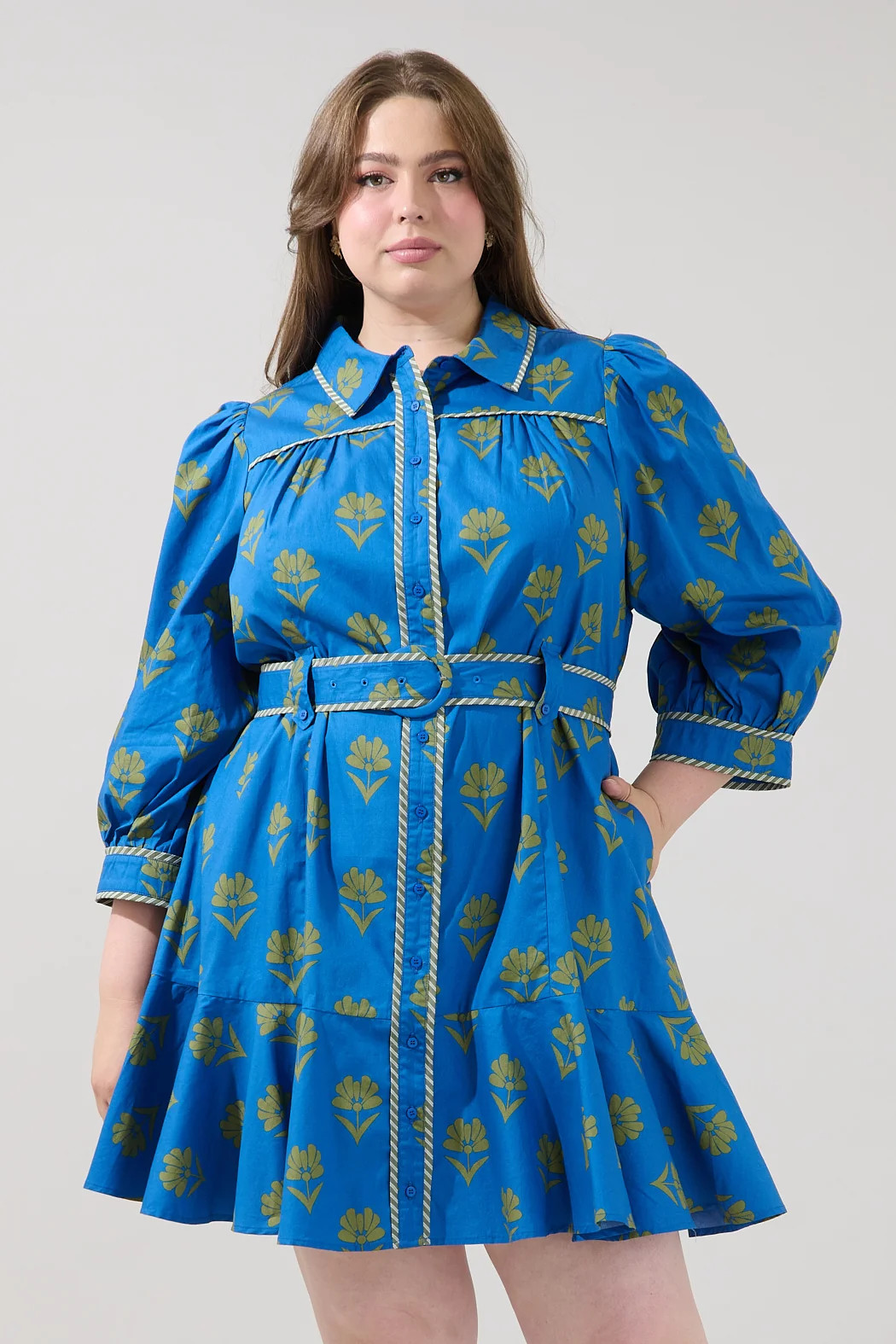 Harrah Button Down Mini Dress Countryside Curve | Sugarlips